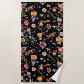 おもしろいパープルハットカトウィーン、かわいいオレンジカボチャ ビーチタオル (正面)