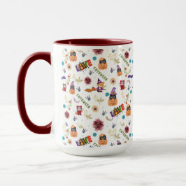 おもしろいパープルハットカトウィーン、かわいいオレンジカボチャ マグカップ