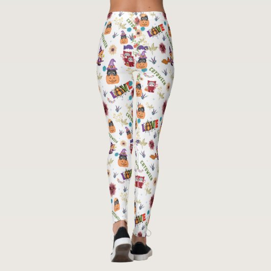 おもしろいパープルハットカトウィーン、かわいいオレンジカボチャ レギンス (裏面)