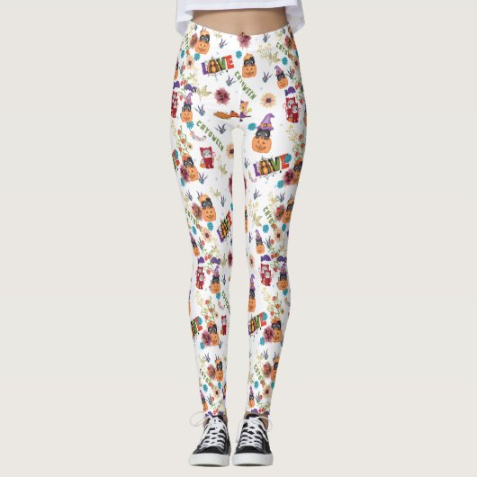 おもしろいパープルハットカトウィーン、かわいいオレンジカボチャ レギンス (正面)