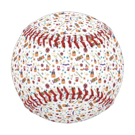 おもしろいパープルハットカトウィーン、かわいいオレンジカボチャ 野球ボール (正面)