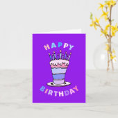 おもしろいパープルハッピーバースデーケーキカード カード (黄色い花)