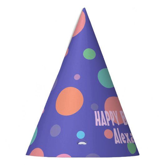 おもしろいパープルパーティーハットとカラフル水玉模様 パーティーハット (左)