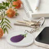 おもしろいパープルモダンクミニマルクロシェ茄子の名前 キーホルダー (正面右)