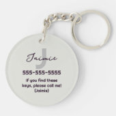 おもしろいパープルモダンクミニマルクロシェ茄子の名前 キーホルダー (裏面)