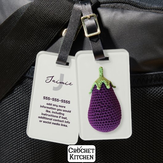 おもしろいパープルモダンクミニマルクロシェ茄子の名前 ラゲッジタグ