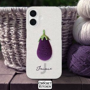 おもしろいパープルモダンクミニマルクロシェ茄子の名前 iPhone 16ケース