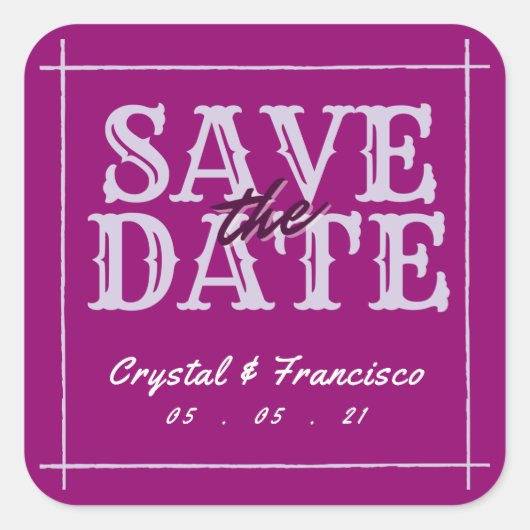 おもしろいパープル日付の保存 スクエアシール (正面)