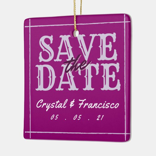 おもしろいパープル日付の保存 セラミックオーナメント (左)