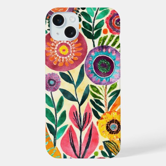 おもしろいヒッピーパターン（の模様が）ある花 iPhoneケース (裏面)
