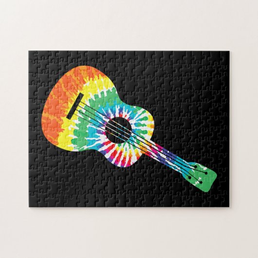 おもしろいヒッピーレインボー絞り染めアコースティックギタープレミアム ジグソーパズル (横)