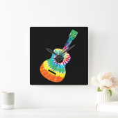 おもしろいヒッピーレインボー絞り染めアコースティックギタープレミアム スクエア壁時計 (ホーム)