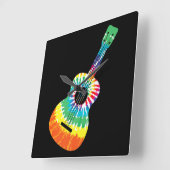 おもしろいヒッピーレインボー絞り染めアコースティックギタープレミアム スクエア壁時計 (傾斜)