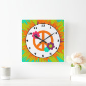 おもしろいヒッピー平和時計 スクエア壁時計 (ホーム)