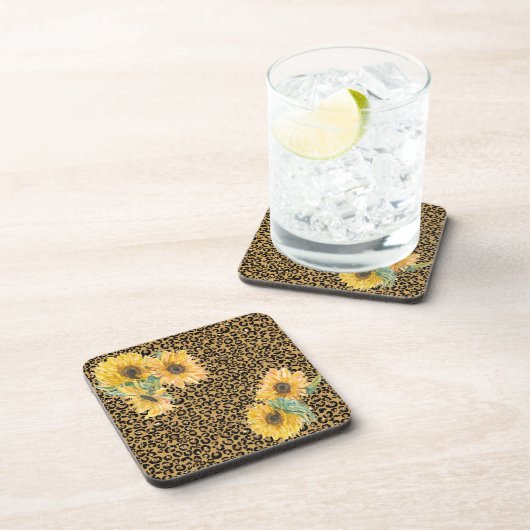 おもしろいヒョウとヒマワリフローラ コースター (右側)