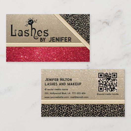 おもしろいヒョウキラキラ黒猫まぶしQRコード 名刺 (正面/裏面)