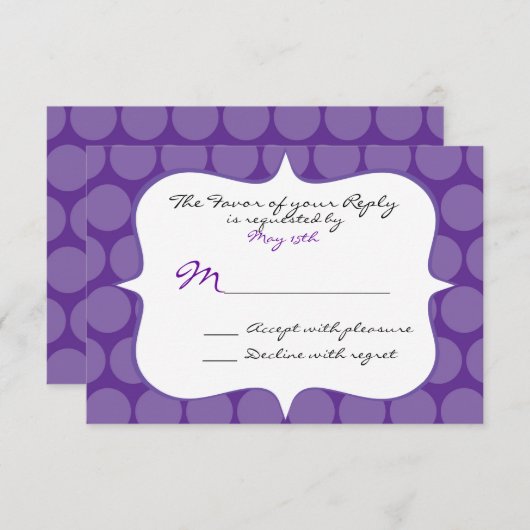 おもしろいビッグパープル水玉模様結婚の出欠返信カード 出欠カード (正面/裏面)
