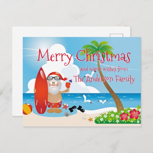 おもしろいビーチのクリスマスメッセージ ポストカード (正面/裏面)