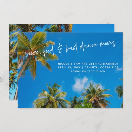 おもしろいビーチウェディングの写真でSave the Date セーブザデート (正面/裏面)