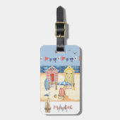 おもしろいビーチサマーシーン海モノグラム ラゲッジタグ (正面縦)