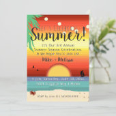 ☀️🌴おもしろいビーチサンセットトロピカルサマーパーティー 招待状 (スタンド正面)