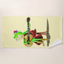 おもしろいビーチタオル遊カエルのギター音楽