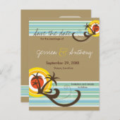 おもしろいビーチトロピカルサンセットパームツリーズザデイト 案内ポストカード (正面/裏面)