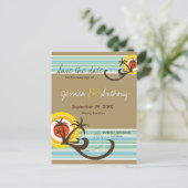 おもしろいビーチトロピカルサンセットパームツリーズザデイト 案内ポストカード (スタンド正面)