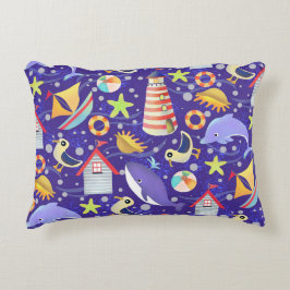 おもしろいビーチネイビーアクセントピロー アクセントクッション