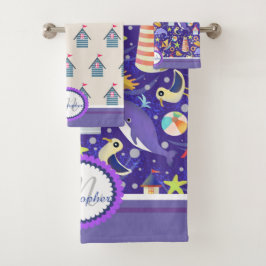 おもしろいビーチネイビーバスタオルセット バスタオルセット