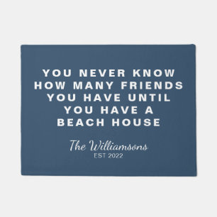 おもしろいビーチハウスフレンズ引用文ブルー ドアマット
