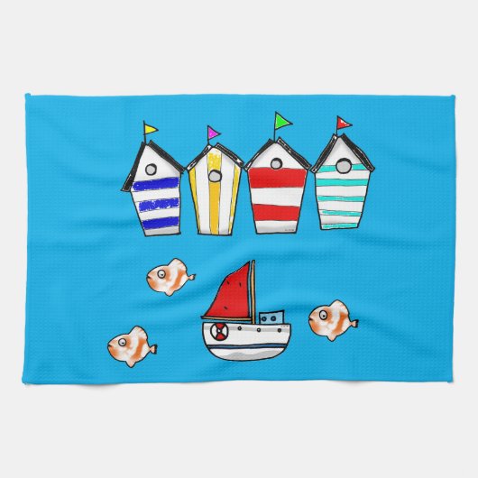 おもしろいビーチハウス&シーボート キッチンタオル (横)