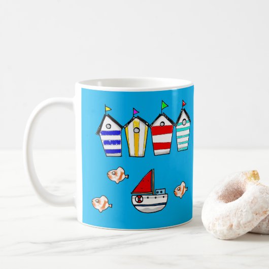 おもしろいビーチハウス&シーボート コーヒーマグカップ (ドーナツ)