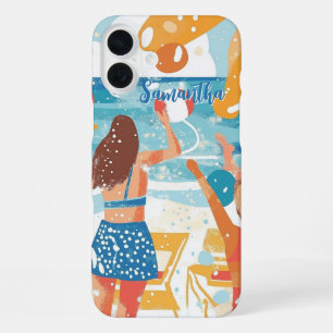 おもしろいビーチパーティーイラストレーション iPhone 16 PLUSケース
