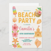 おもしろいビーチパーティー誕生日招待状&デコール 招待状 (正面/裏面)