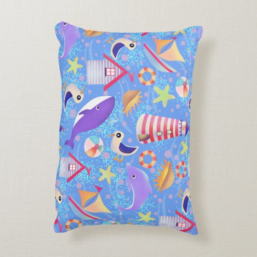 おもしろいビーチブルーアクセントピロー アクセントクッション (裏面(縦))