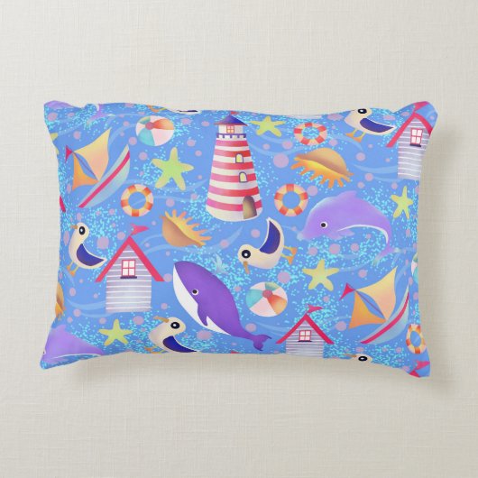 おもしろいビーチブルーアクセントピロー アクセントクッション (裏面)