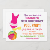 おもしろいビーチボールフリップフロップガールズプールパーティー招待状 招待状 (正面/裏面)