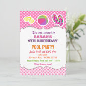おもしろいビーチボールフリップフロップガールズプールパーティー招待状 招待状 (スタンド正面)