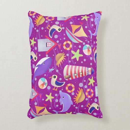 おもしろいビーチマゼンタアクセント枕 アクセントクッション (正面(垂直))