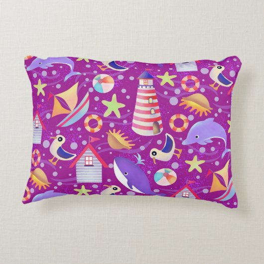 おもしろいビーチマゼンタアクセント枕 アクセントクッション (裏面)