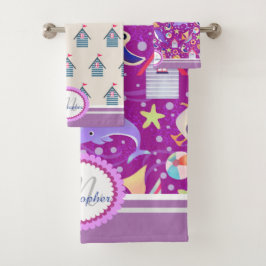 おもしろいビーチマゼンタバスタオルセット バスタオルセット