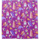 おもしろいビーチマゼンタ シャワーカーテン (正面)