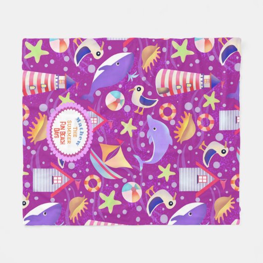 おもしろいビーチマゼンタ フリースブランケット (正面(横))