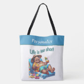 おもしろいビーチ引用文ライフが短すぎまパーソナライズされたす トートバッグ (裏面)