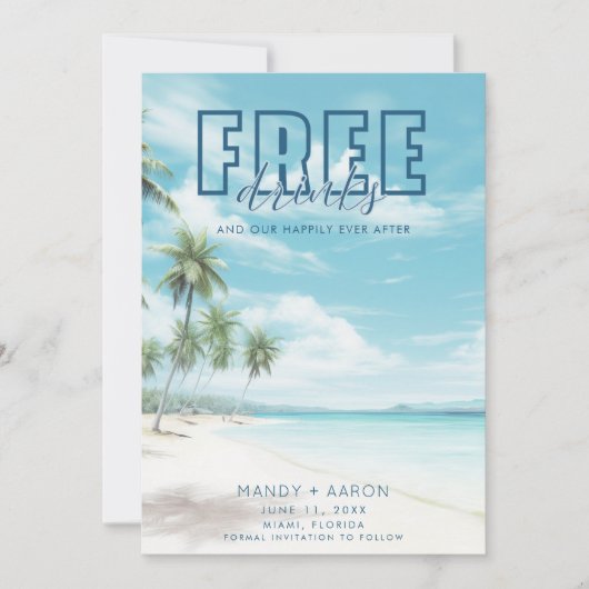 おもしろいビーチ結婚式写真の保存日付 セーブザデート (正面)