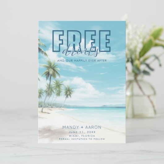 おもしろいビーチ結婚式写真の保存日付 セーブザデート (スタンド正面)