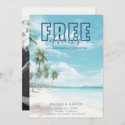 おもしろいビーチ結婚式写真の保存日付 セーブザデート (正面/裏面)