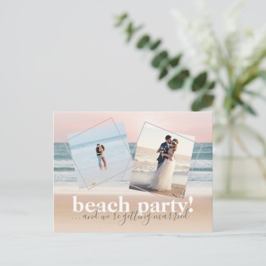 おもしろいビーチ結婚式写真水平 案内ポストカード (スタンド正面)
