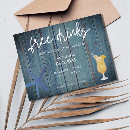 おもしろいビーチ結婚式日付の保存 案内ポストカード